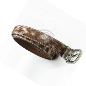 Cinturón de Cuero de Pelo de Vaca, Fabricante de Ropa, Estilo Occidental Personalizado, Correa de Cintura de Lujo Marrón y Blanca - Product Image 3