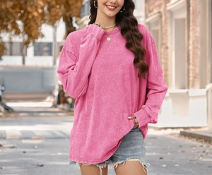 T-shirts amples à manches mi-longues pour femmes, style vintage décontracté, col rond, 100 % coton, fabrication OEM - Product Image 4