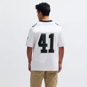 Maillot de football américain blanc numéro 41, col en V, manches courtes, coupe classique pour homme, en maille polyester anti-humidité, personnalisable sur le devant, taille plus - Product Image 4