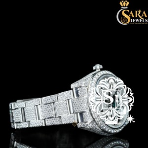 Nueva llegada de lujo 20mm reloj de cristal de cuarzo analógico Premium 41mm dos tonos Moissanite automático diamante oculto acero inoxidable - Product Image 2