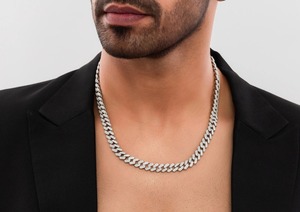Collier chaîne cubaine pour homme en argent 925 plaqué or 18 carats, serti de diamants, style luxueux, bijoux à porter au quotidien - Product Image 6