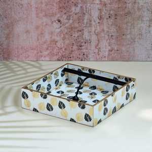 Handmade MDF Resin Napkin Holder Square Floral Black Tray For Hotel Dining <b>Tabletop</b> Weighted Metal Arm Tissue Dispenser - Product Image 4
