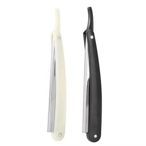 Rasoir droit pliant en acier inoxydable à lame unique, manche en plastique noir et ivoire, pour usage en salon de coiffure - Product Image 2