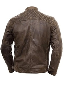 Chaqueta de cuero marrón encerado con efecto desgastado para hombre - Product Image 2