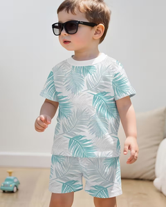 Yellow Tropical Print Jersey Boys Clothing Set Sweatshirt and Shorts Summer Casual Kids Outfit Custom Logo OEM Service - Product Image 1