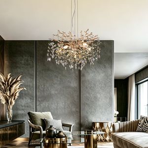 Lampadario Moderno a 6 Luci con Rami in Cristallo Dorato da 23,6 Pollici, Pendente Lungo per Sala da Pranzo - Product Image 2
