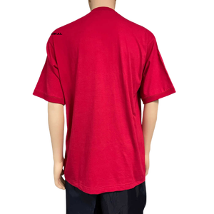 T-shirt en tricot rouge surdimensionné pour homme, manches courtes, col rond, couleur unie, décontracté, 100% coton, teinture unie, coupe confortable - Product Image 2