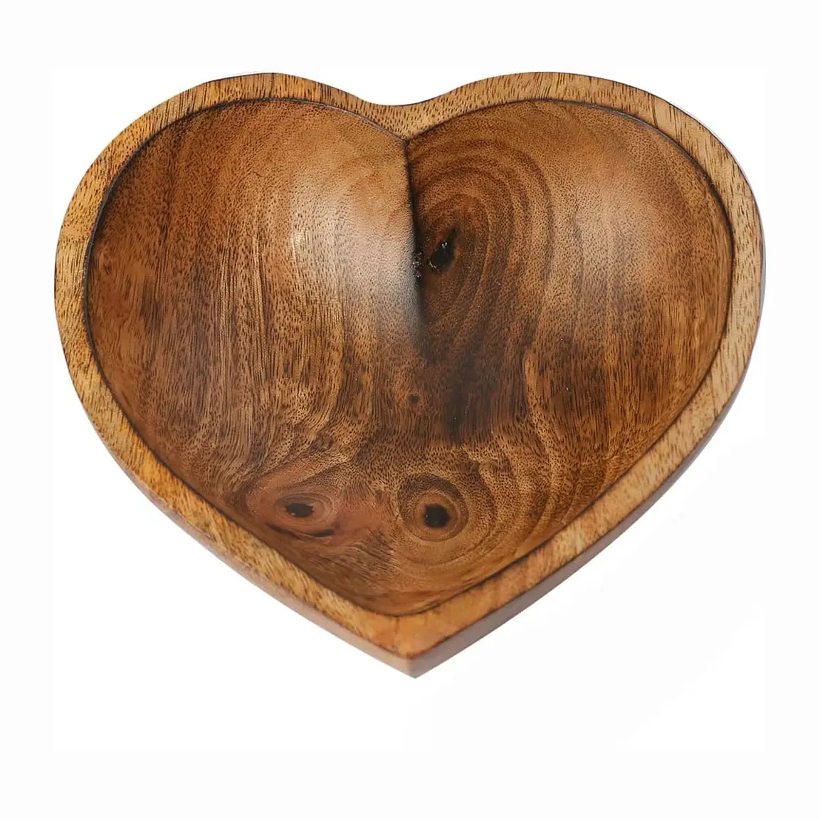 Tigela de madeira grossa em forma de coração para sopa de mesa, sopa decorativa, salada e sobremesa, tigela ecológica de madeira de manga