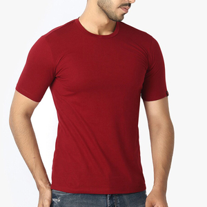 <b>Men's</b> <b>Red</b> Slim Fit Cotton T-Shirt O-Neck Short Sleeve Casual Solid Color Breathable Knitted Jersey <b>Top</b> - Product Image 5
