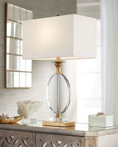 Lámpara de Mesa Moderna y Sencilla de Cristal, E26 AC, Pantalla Cuadrada Blanca con Detalles Dorados, para Dormitorio o Sala de Estar - Product Image 1