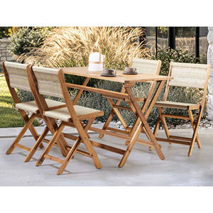 Mesa y Sillas Plegables con Cuerda, Muebles de Patio para Exteriores, Muebles Sencillos de Madera de Teca, Juego de Comedor para Exteriores - Niata - Product Image 2