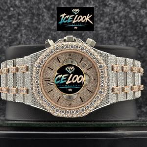 นาฬิกาข้อมือผู้ชาย Ice Look Jewelry หรูหรา สายสแตนเลส สตีล โครโนกราฟ 42 มม. ระบบอนาล็อก ควอตซ์ พร้อมคริสตัลแซฟไฟร์และประดับเพชร - Product Image 1