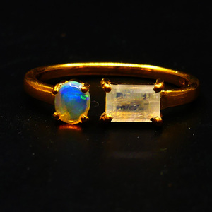 Party Wear 925 Sterling Silver Gold Plated Jewelry Moonstone <b>Opal</b> Gemstone <b>Women</b> Wear Classic <b>Ring</b> - Product Image 3