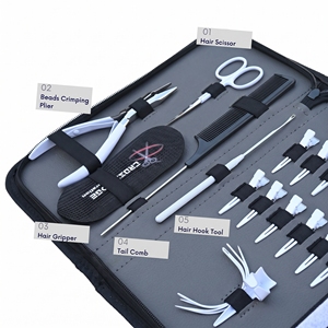 Kit d'outils tout-en-un pour l'application d'extensions capillaires avec pinces à sertir les perles, enfileur de boucles, ciseaux, pinces, peigne et aiguilles - Product Image 4