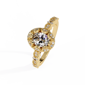 Bagues de fiançailles vintage en or jaune 14K 18K avec diamant de laboratoire ovale à halo festonné style Milgrain, certifiées IGI, bijoux personnalisés, directement de l'usine - Product Image 3