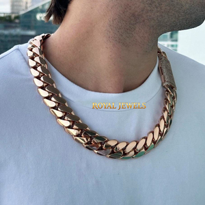 Collar de eslabones cubanos de moissanita chapado en oro rosa de alta demanda, cadena de plata 925 con microincrustaciones y cierre brillante redondo, regalo - Product Image 3