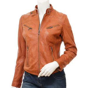 Custom Women <b>Leather</b> Biker <b>Jacket</b> <b>Real</b> <b>Leather</b> Motorcycle Outerwear Manufacturer Stand Collar Autumn Solid Color - Product Image 1