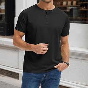 Chemise Henley pour homme, t-shirt basique, respirant, anti-transpiration, boutonné, manches courtes, décontracté, été, mélange de coton, léger - Product Image 4