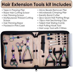 Kit d'outils professionnels en acier inoxydable étanche pour extensions capillaires : Pince à sertir à trois trous, Pince à tapoter, Crochet de tirage capillaire, Pince à boucle pivotante - Product Image 6