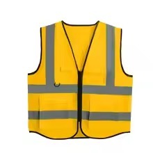 Gilet de sécurité haute visibilité unisexe, vêtements de travail réfléchissants, matériau polyester jaune, poches, fermeture éclair - Product Image 4