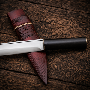 Couteau Kiridashi japonais fait main sur mesure, acier à haute teneur en carbone, lame fixe avec manche en bois d'ébène, étui en cuir véritable, vente en gros - Product Image 3