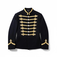 Blouson d'hiver vintage pour homme en laine noire et polyester, doublé, écologique, à double boutonnage, avec boutons brodés dorés et col montant