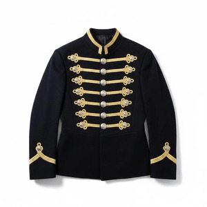 Blouson d'hiver vintage pour homme en laine noire et polyester, doublé, écologique, à double boutonnage, avec boutons brodés dorés et col montant - Product Image 2