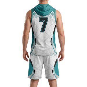 Polyester Spandex Men 7v7 Jerseys Sleeveless Hooded Shirt Athletic Shorts Set Quick Dry Breathable Football Training Kits - Product Image 2