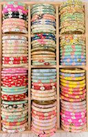 Juego de Brazaletes de Ágata Multicolor de Metal Vintage al por Mayor con Patrón de Mariposa, Joyería India Apilable con Engaste de Bisel, Budismo