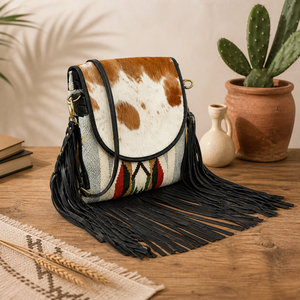 Bolsos cruzados de cuero vacuno estilo bohemio con flecos para mujer |   Cuero Hecho a Mano del Suroeste |   Bolso Bandolera India 2026 Exportación - Product Image 4