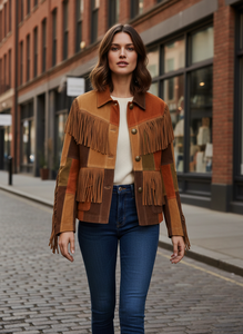 Premium Patchwork Fringe <b>Suede</b> Leather <b>Jacket</b> - Bohemian Western Style - Product Image 5