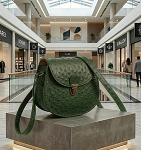 กระเป๋าสะพายพาดลำตัวหนังนกกระจอกเทศ: ดีไซน์วินเทจซับในหนังถือด้วยมือและไหล่ - Product Image 2