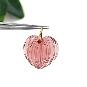 Colgante tallado de cuarzo de morganita en forma de calabaza, colgante tallado de cuarzo de morganita en forma de corazón chapado en oro, colgante tallado de corazón, mayorista - Product Image 1