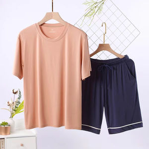 Ensemble de pyjamas pour hommes, respirant, tricoté, manches courtes, pantalon, pyjama de nuit, vêtements de loisirs à la maison, fibre régénérée en élasthanne - Product Image 2