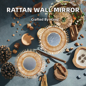 Espejo de Pared de Bambú Ecológico con Diseño de Sol, Espejo Decorativo de Bambú Hecho a Mano con Diseño de Rayos de Sol - Product Image 3