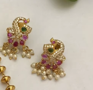 Magnifique ensemble collier et boucles d'oreilles plaqué or de qualité supérieure, style Polki classique, pour mariage, fiançailles, soirée, pour femmes - Product Image 2