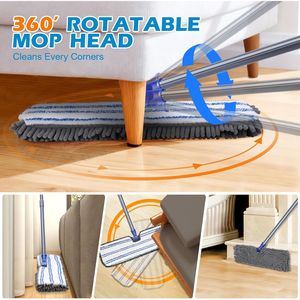 Microfiber Flat Dust <b>Mop</b> with 4 Reusable Pads 2 Sided Wet/<b>Dry</b> Use Dual-Sided <b>Mop</b> for Efficient Floor Cleaning - Product Image 4