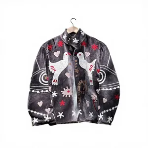 Chaqueta de terciopelo bordada a mano con diseño de palomas y flores, cuello mandarín, manga larga, abrigo de otoño para mujer, venta al por mayor. - Product Image 2