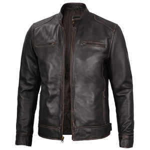 Chaqueta de Cuero Auténtico Marrón Vintage Personalizada para Hombre, Chaqueta de Motociclista de Piel Vacuna Desgastada, Corte Ajustado, Estilo Retro, Tallas Grandes, OEM - Product Image 1