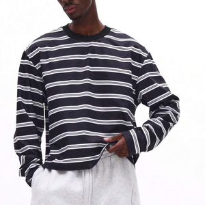 Custom Made Men's <b>Long</b> <b>Sleeve</b> Striped Knitted T-Shirt O-Neck Casual Top Black <b>White</b> Patterned Design Summer Plus Size Men <b>Tshirt</b> - Product Image 4