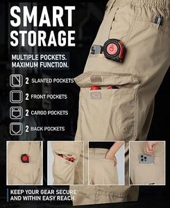 Khaki <b>Cargo</b> <b>Work</b> <b>Pants</b> Elastic Waist Multiple Pockets Heavy Duty Men's Trousers - Product Image 6