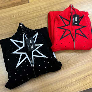 Ropa de calle de lujo personalizado 3D Puff estampado Logo Oversized French Terry Full Zip up Cropped Rhinestone Hoodies - Product Image 5