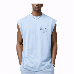 เสื้อกล้ามผู้ชายผ้าฝ้าย 100% ป้องกันการเป็นขุย สไตล์วินเทจ ซักแล้ว ทรงโอเวอร์ไซส์ สปอร์ต คุณภาพสูง ขายส่ง ผู้ผลิต OEM - Product Image 5