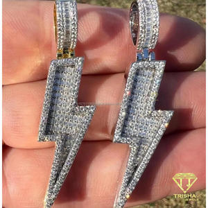 Pendentif en forme de foudre de qualité supérieure avec diamant cultivé en laboratoire, argent sterling 925, bijoux de mode hip-hop glacés - Product Image 3