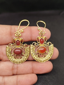 New Arrival Brass Gold Plated Orange Quartz Stone Flower Patterned Handmade <b>Earrings</b> for Women Girls Wear Wedding Party's - Product Image 4