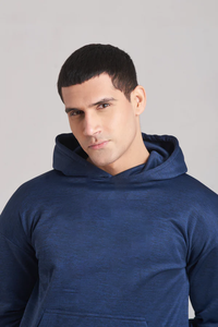 Men's Hooded Sweatshirt <b>Set</b> Solid Color Cotton <b>Knitted</b> Casual Wear Autumn Style Full Sleeve Tracksuit Blue - Product Image 5