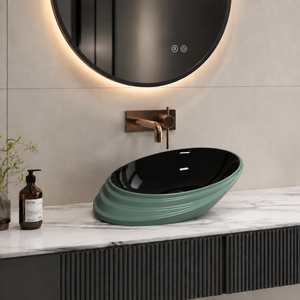 Lavabo ovalado moderno de color verde para encimera de baño con lavabo integrado - Product Image 1