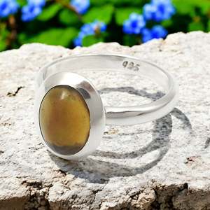 Genuine Black Opal Gemstone <b>Boho</b> <b>Ring</b> Minimalist Simple Style Dainty 925 Sterling Silver <b>Ring</b> With Bezel Setting Oval Cut Stone - Product Image 1