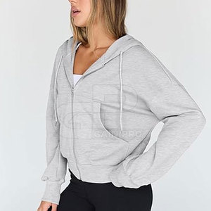 Women <b>Cropped</b> Zipper Hoodies Long Sleeve Hooded Tops Casual Cotton Fleece <b>Zip</b> <b>Up</b> Style Relaxed Fit Street Everyday Wear - Product Image 4