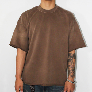 เสื้อยืดคอกลมแขนสั้นทรงโอเวอร์ไซส์สไตล์วินเทจสตรีทแวร์ฮิปฮอปผ้าคอตตอนเนื้อหนักแบบยูนิเซ็กซ์ฟอกสีเอซิดทรงหลวมไหล่ตก - Product Image 5